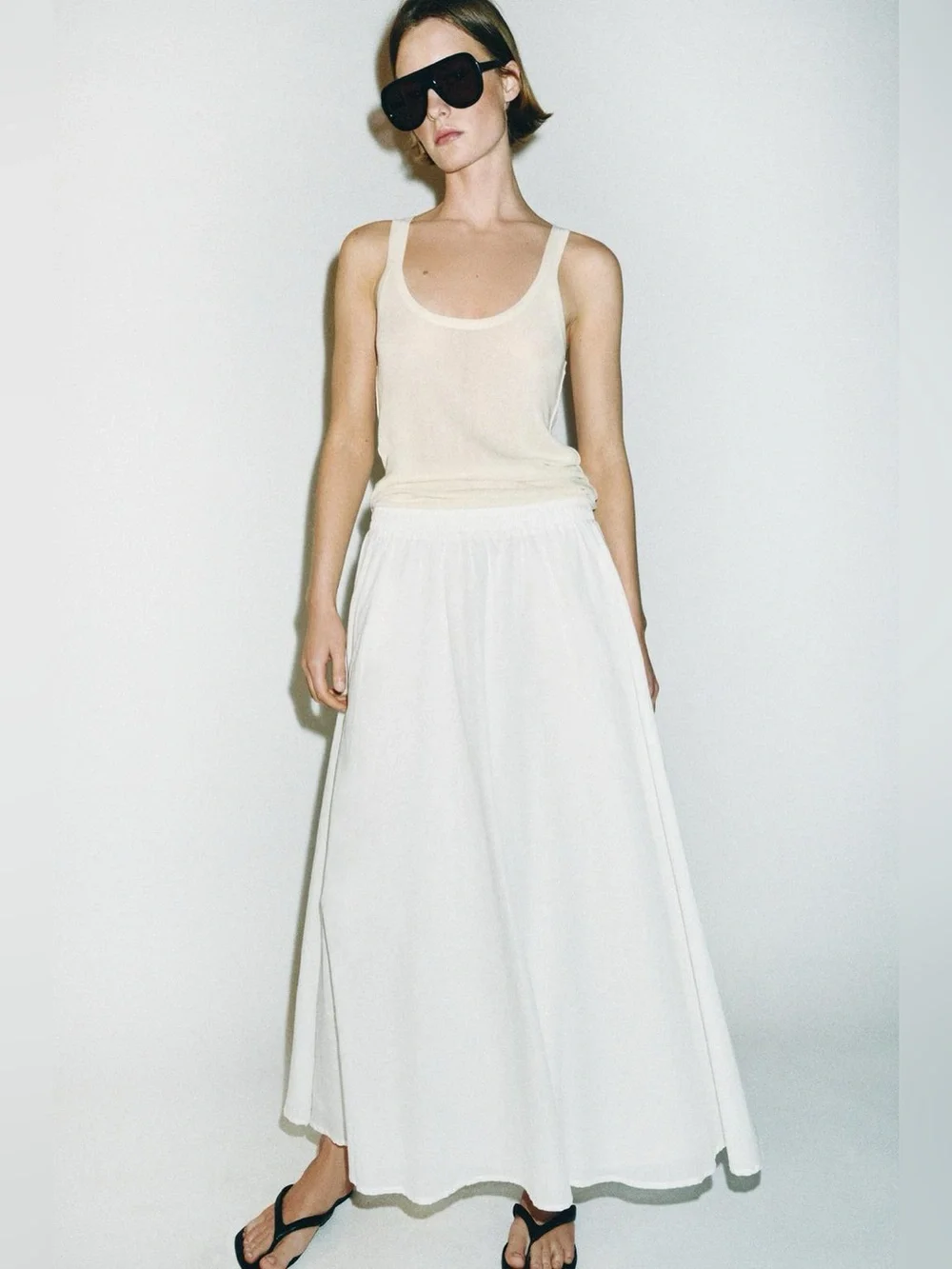 ZARA White Cotton Layered Midi Skirt. XL NWT
